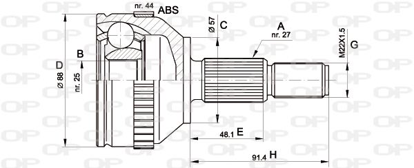 OPEN PARTS Шарнирный комплект, приводной вал CVJ5200.10